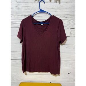 Old Navy Luxe Womens V-Neck T-Shirt Short Sleeve Burgundy Maroon Size M